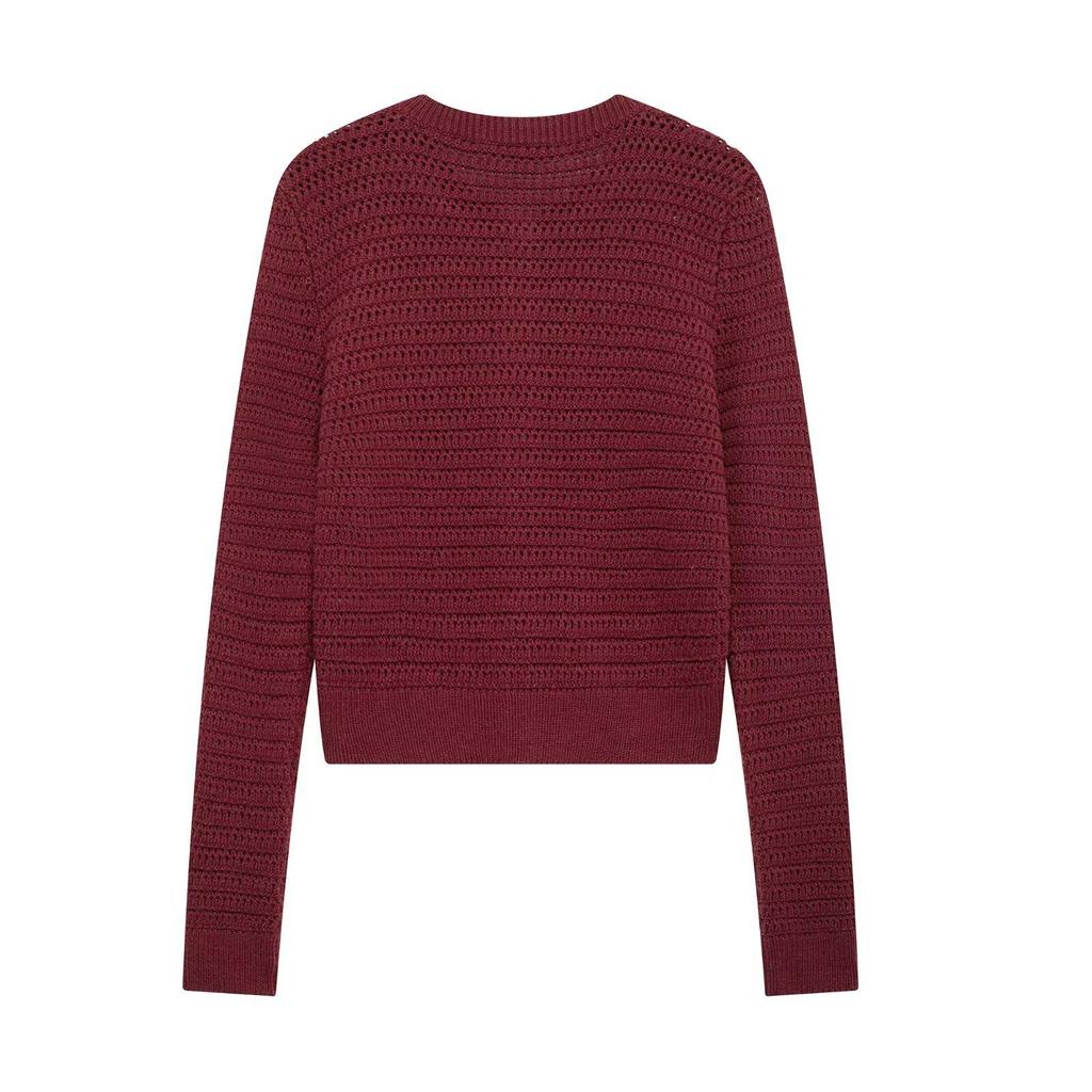 Women's Solid Color Long Sleeve Textured Knit Round Neck Single-breasted Cardigan Sweater