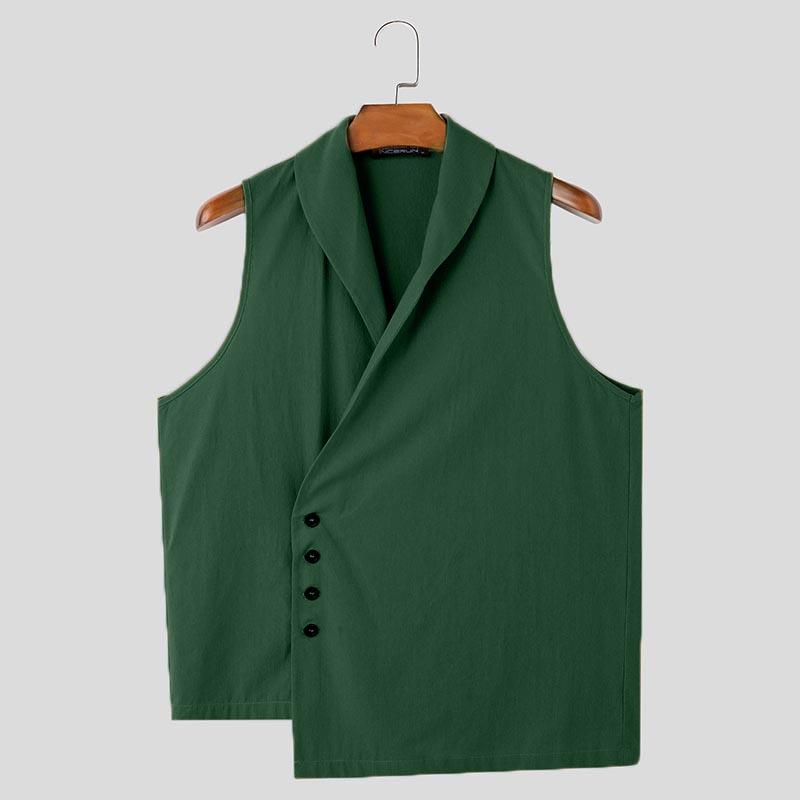 

INCERUN Summer Men V Neck Sleeveless Buttons Side Casual Cargo Tank Tops S