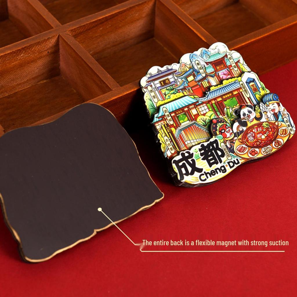 Chinese Ethnic Figures Wooden Magnets - Cultural Souvenir Stickers