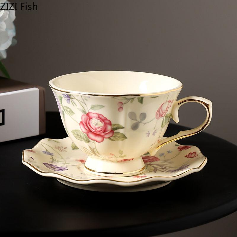 Gold-plated Rose Texture Ceramic Cup&saucer Dining Table Coffee Mug Milk Tea Mugs Afternoon Tea Teacup Fruit Juice Container
