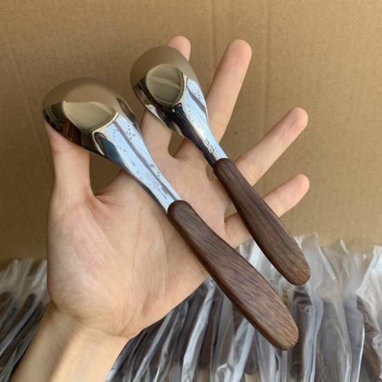2 Stück Edelstahl-Löffel Retro Servier-Esslöffel mit Holzmaserungsgriff Küchenutensilien für Restaurant Zuhause