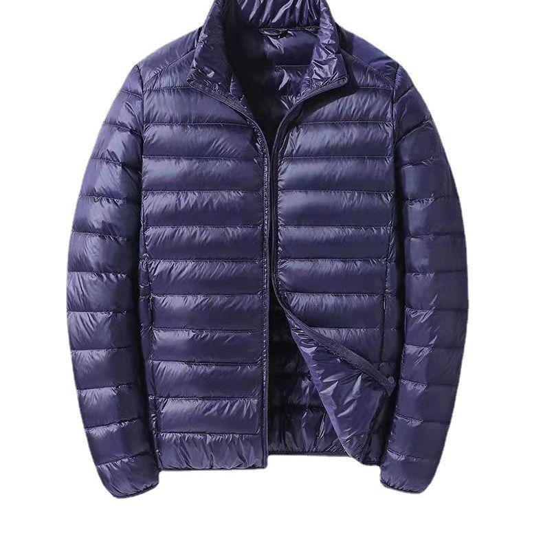 Men's 2025 Lightweight Warm White Duck Down Jacket with Stand Collar