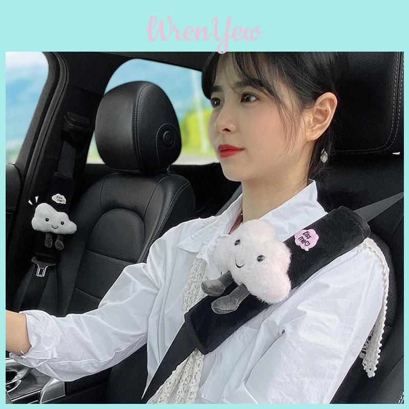 Cute Cartoon Car Seat Belt Shoulder Cover Soft Faux Fur Women Goddess Car Decoration