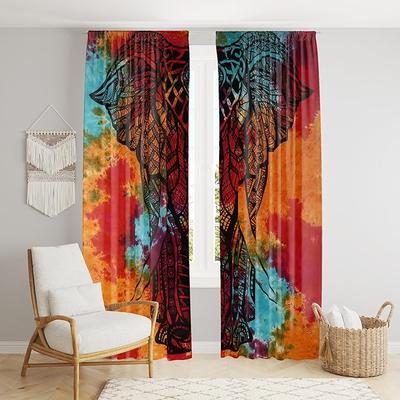Lindas Cortinas de Janela Indianas Boêmicas Psicodélicas Hippie Tie Dye para Quarto, Sala de Estar, Varanda (Elefante Multi Tie Dye)
