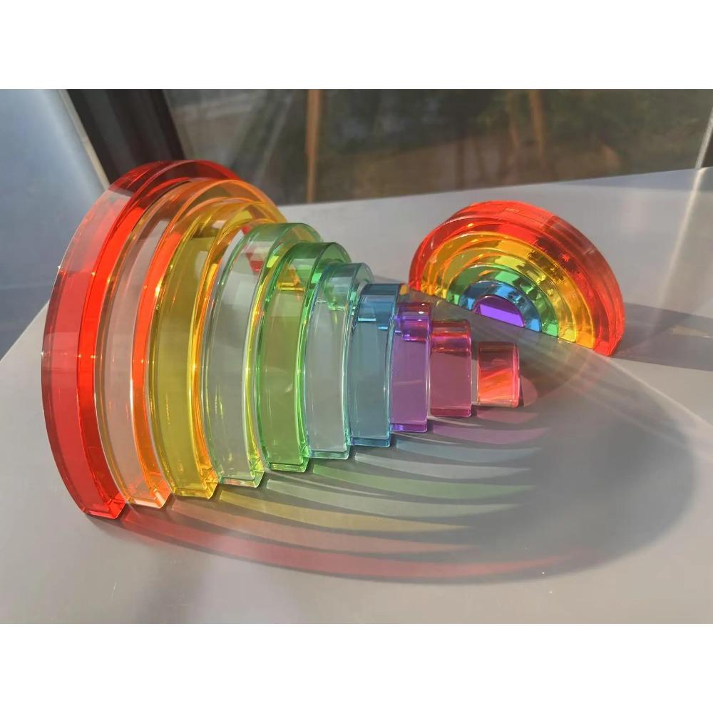 Nový design Montessori hračky prohlédnou duhové Lucite stohovací bloky Akryl Vysoce transparentní pro děti Open Play