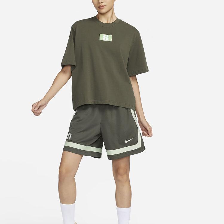 Nike Sabrina Geometric Pattern Ribbed Round Neck Casual Sports Short Sleeve T-Shirt Women T-Shirt Olive FJ2701-325