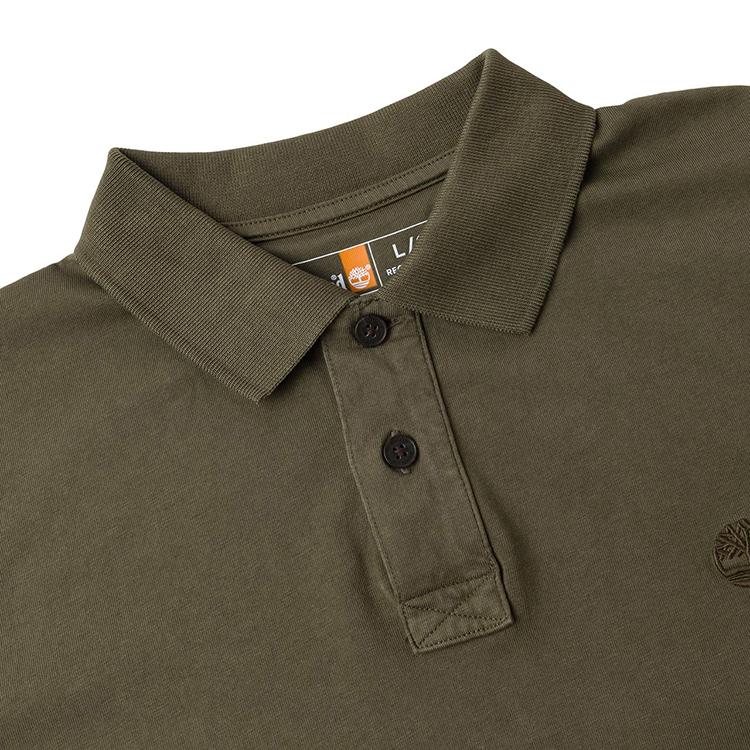 Timberland Solid Color Vintage Casual Breathable Short Sleeve Polo Shirt Men Tops Army-Green A6R29A58