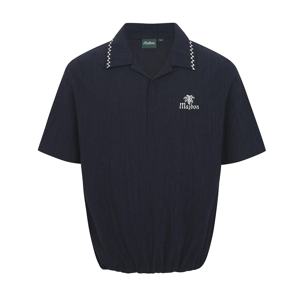 MALBON GOLF Summer Pleated Half-Open Collar T-Shirt Navy (Man)