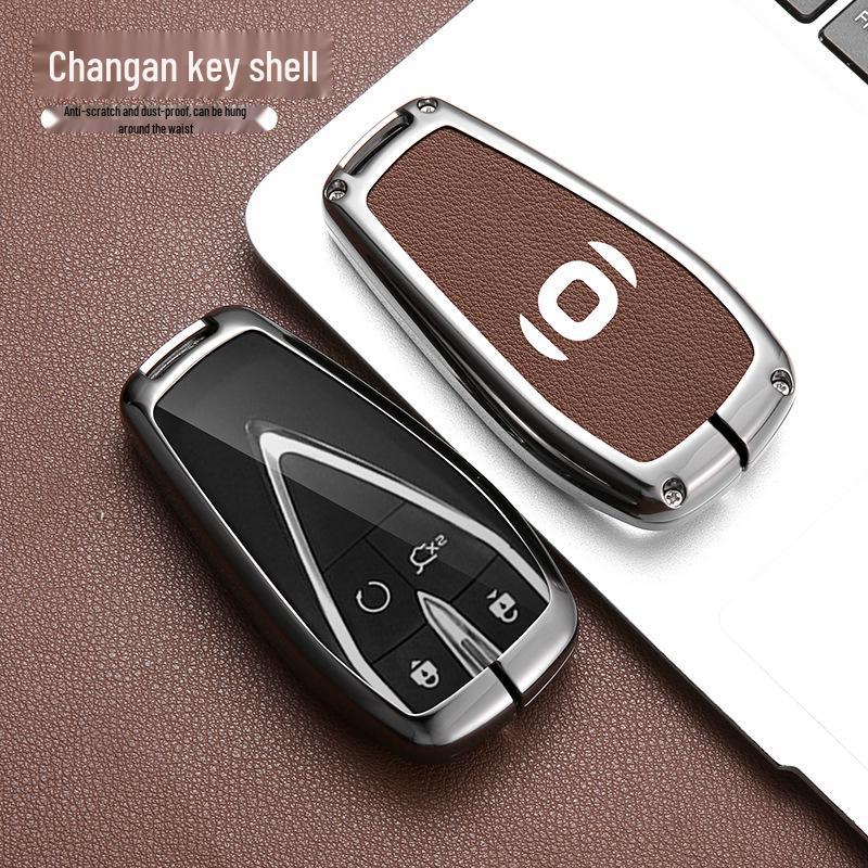 Changan Qiyuan A05/A06/A07 Remote Key Cover: Metal Shell with Leather Snap Button for Q05 125MAX