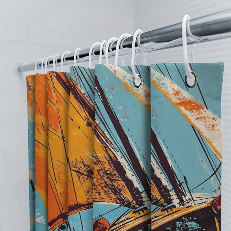 Colorful Sailboat Shower Curtainartistic Bath Decor For Your Home Waterproof Fabric Material With Hooks Included