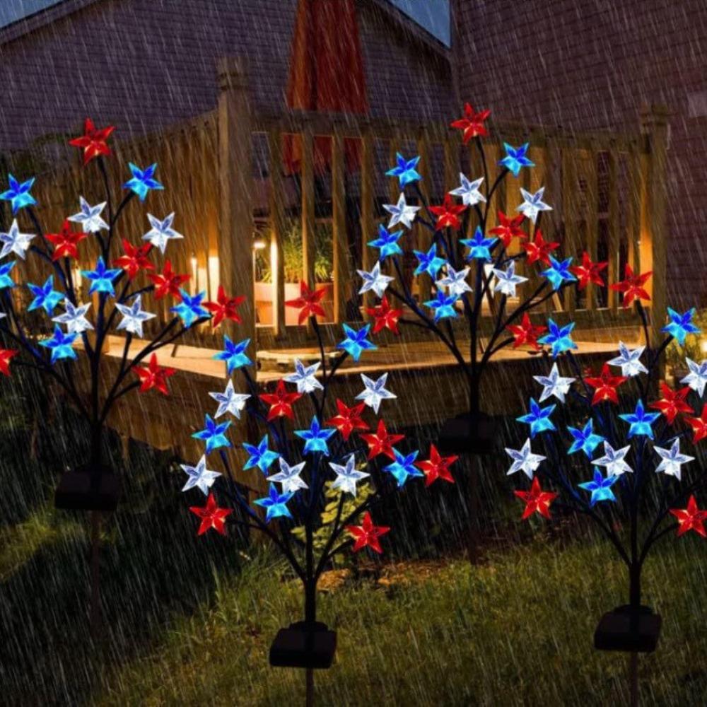 1/2/4PCS LED Red White Blue Star Solar Lights Outdoor Waterproof Fairy Atmosphere Night Light Independence Day 4th Of July Decor
