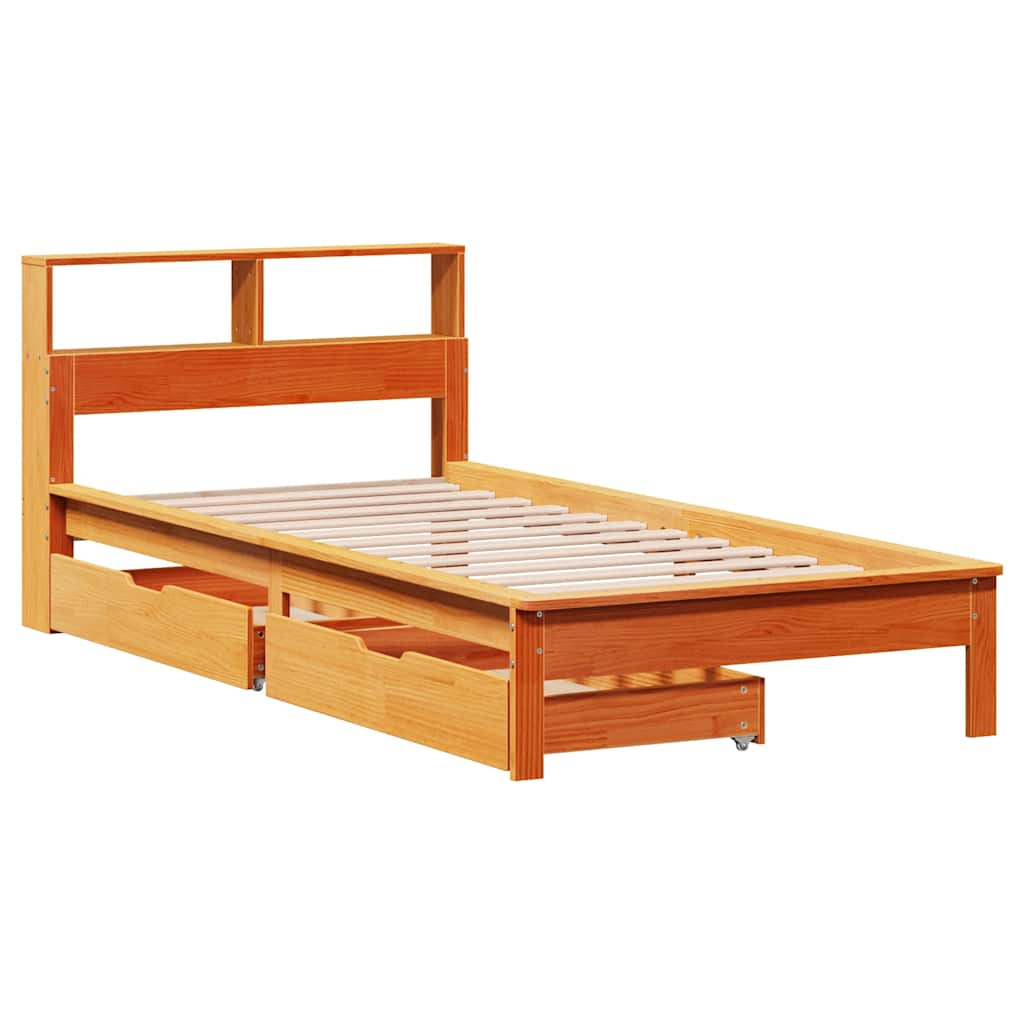 Vidaxl Bed With Shelf, Without Mattress, Waxed Brown, 90X200 Cm, Pine