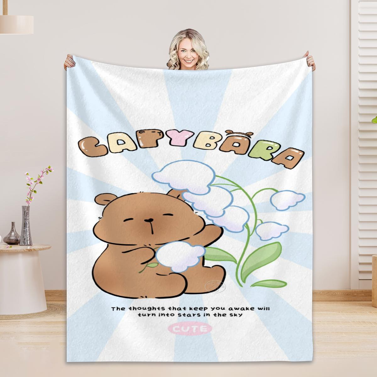 

1pc Blankets Lovely Capybara Printed Flannel Blanket Quality Soft Warm Throw Blanket Winter Kids Couch Bed Fluffy Bedspread 75x90cm