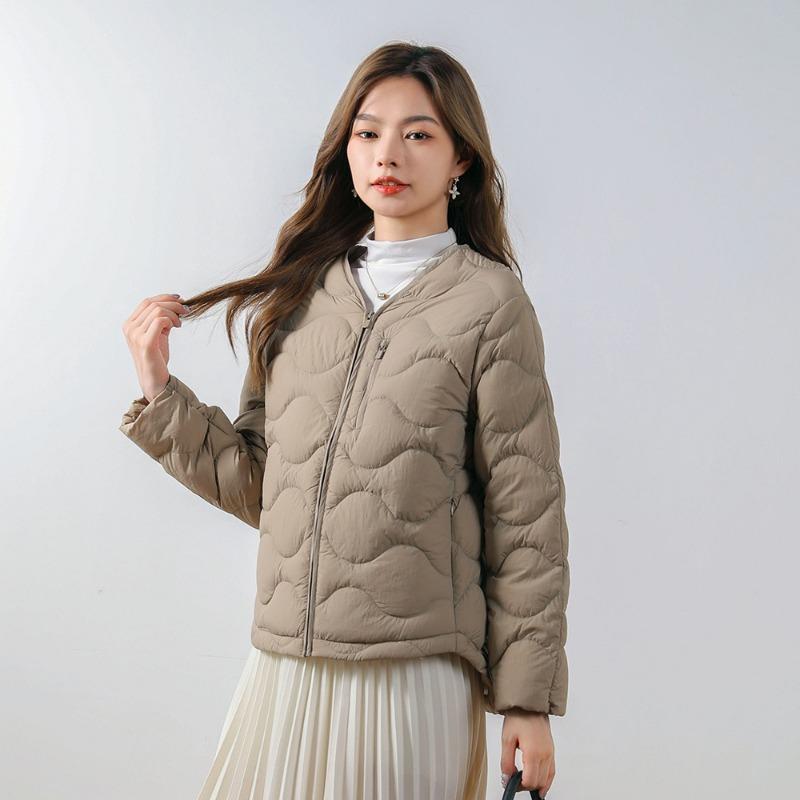Feather 90 white duck down new national standard slim V-neck solid color simple round neck warm down jacket women's jacket