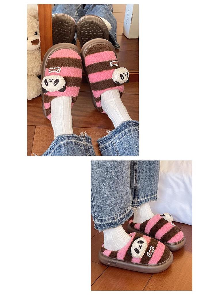 2025 Cute Cartoon Panda Women's Closed-Toe Non-Slip Cotton Slippers for Autumn & Winter