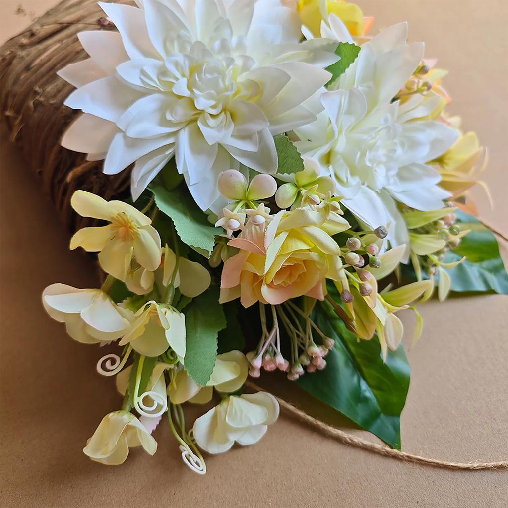 Spring Front Door Decor Dahlia Peony Flowers Basket Spring Welcome Sign Porch Farmhouse Artificial Flowers Wedding Home Decor