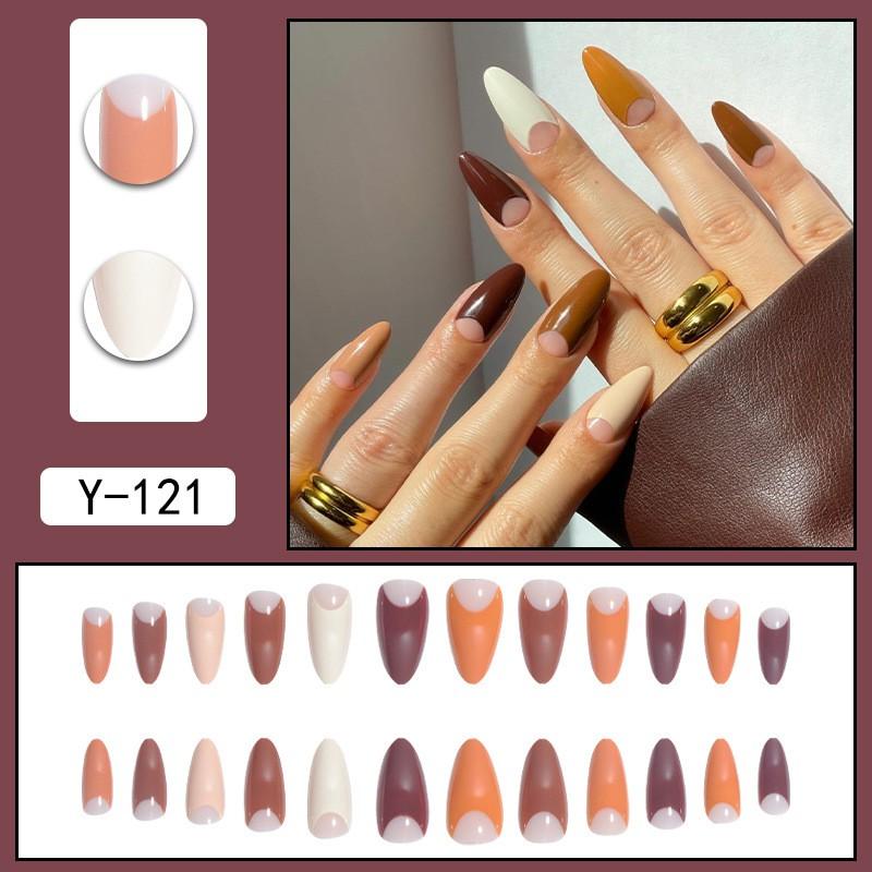 Short Press-On Nails Set Ins Style Fake Full Cover Acrylic Nail Tips Women Daily Wear