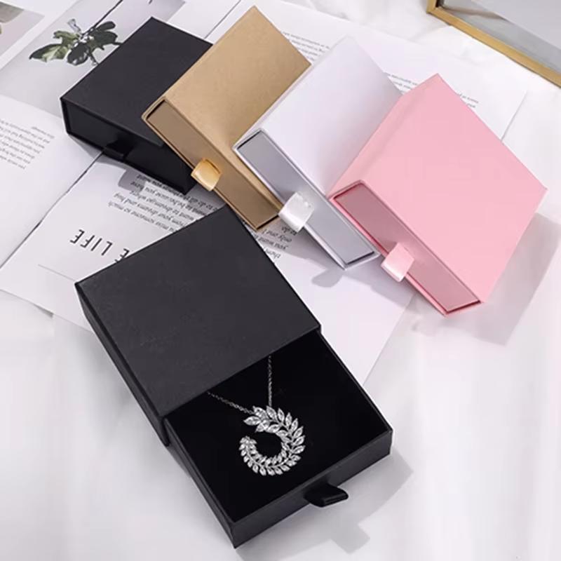 10pcs 8x8x1.7cm Necklaces Earrings Ring Drawer Boxes Small Travel Jewelry Gift Display Packaging Box Outer Paper Inner Velvet