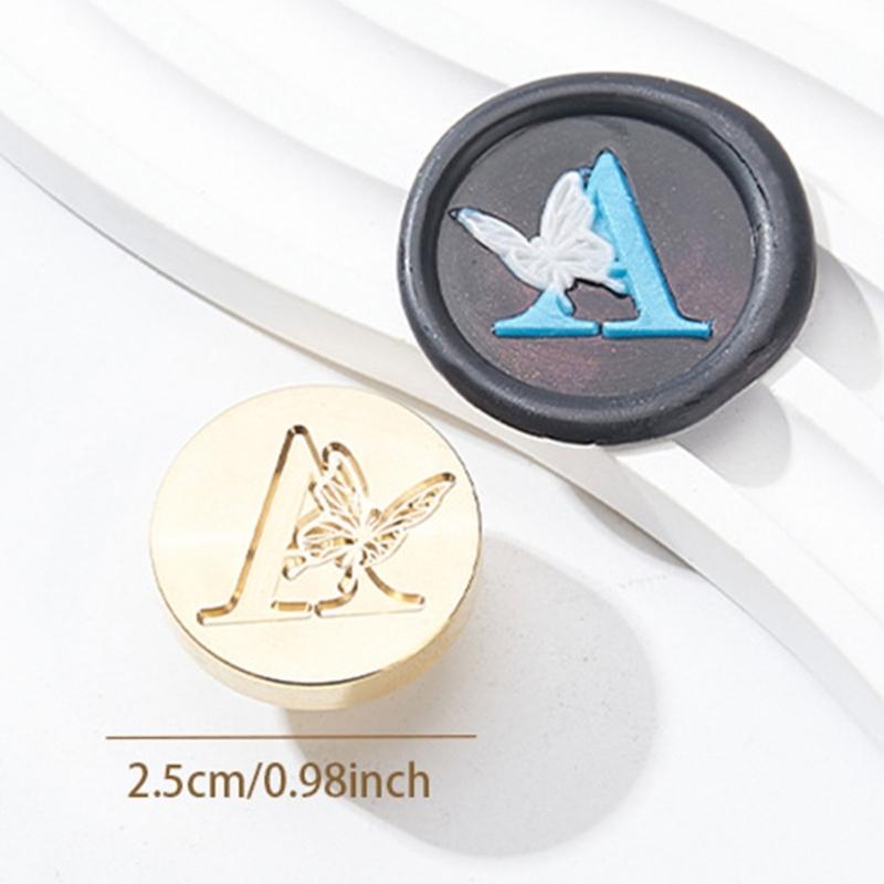 Butterfly Letter Pattern Wax Seal Stamp Head Metal Wax Stamp Head for Valentines Card Birthday Card Invitations Envelope