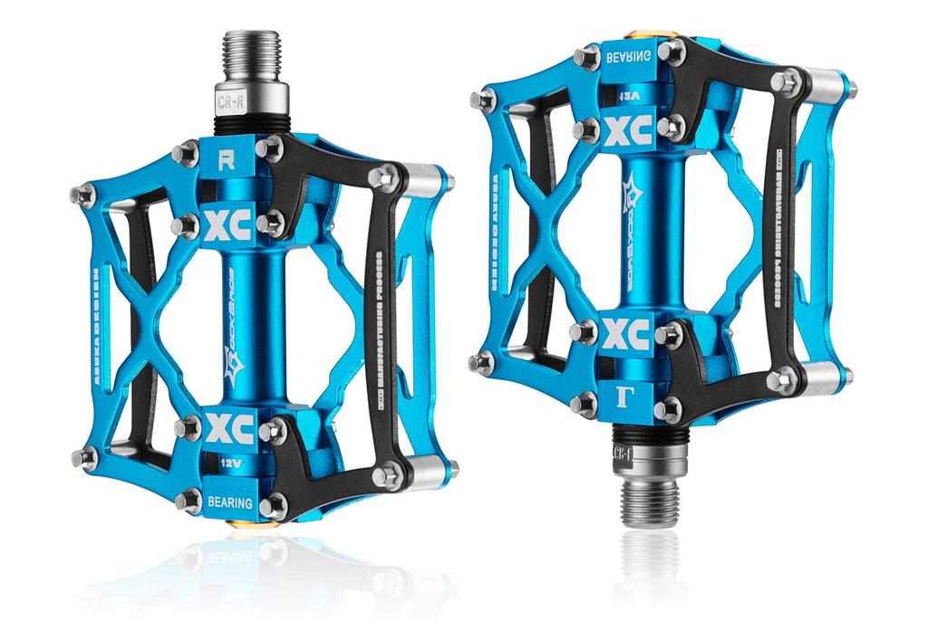 ROCKBROS Hliníkové pedály pro cyklokros, kolo/MTB, slitina, lehké, protiskluzové, ložiska, 9/16" (Modrá, černá)