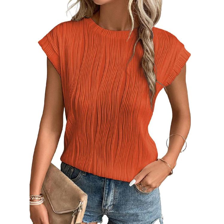 Spring And Summer New Style Daily Casual Fashion Commuting Comfortable Short Sleeved T-Shirt Jacquard Top Vest For Women