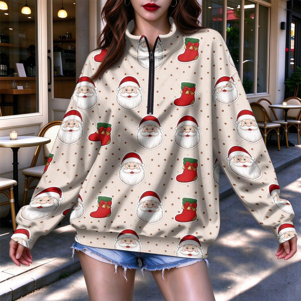 Women's Trendy Lightweight Printed Half-Zip Sweatshirt for Casual Everyday Wear