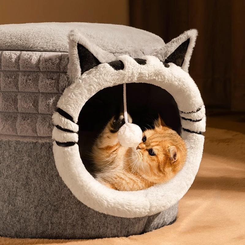 Closed Warm Cat Nest Bed, Four Seasons Universal Pet Shelter, Safe Hiding Sleeping Nest for Kittens & Adult Cats