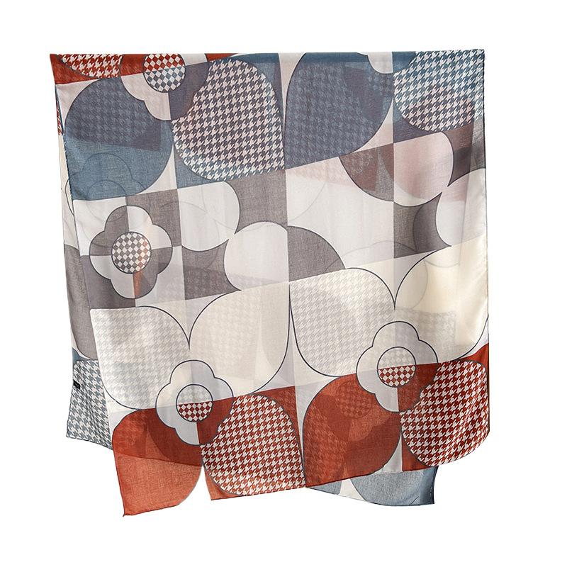High value, simple and creative, geometric printed silk scarf, women's trendy and fashionable, high-end air-conditioned room temperament shawl