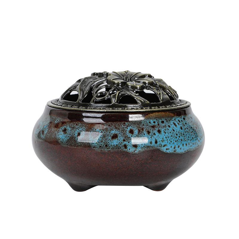 Celadon Ceramic Incense Burner - Antique Style, Small Size, Ice Crack Kiln, Sandalwood Incense Holder.