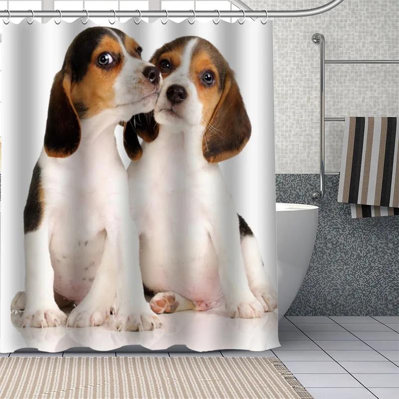 Beagle Dog Bathroom Curtains Waterproof Polyester Cute Pet Animal Shower Curtain Home Decoration Bathtub Curtains With 12 Hooks