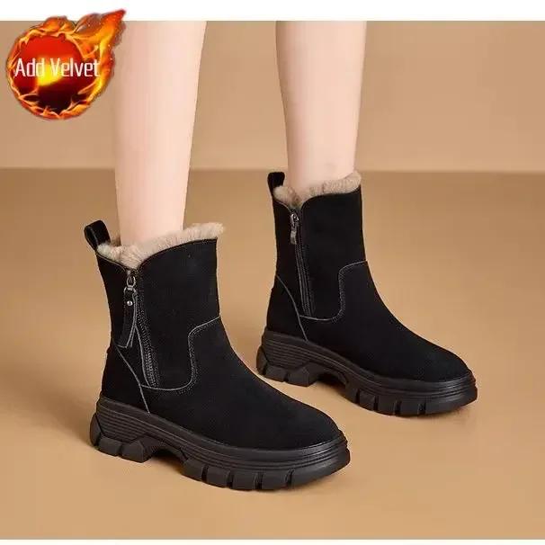 Fashion Booties Snow Boots for Women Ankle Elegant With Low Heels Padded Fashion 2024 Woman Shoes Furry No Slipery Sale Designer Luxury