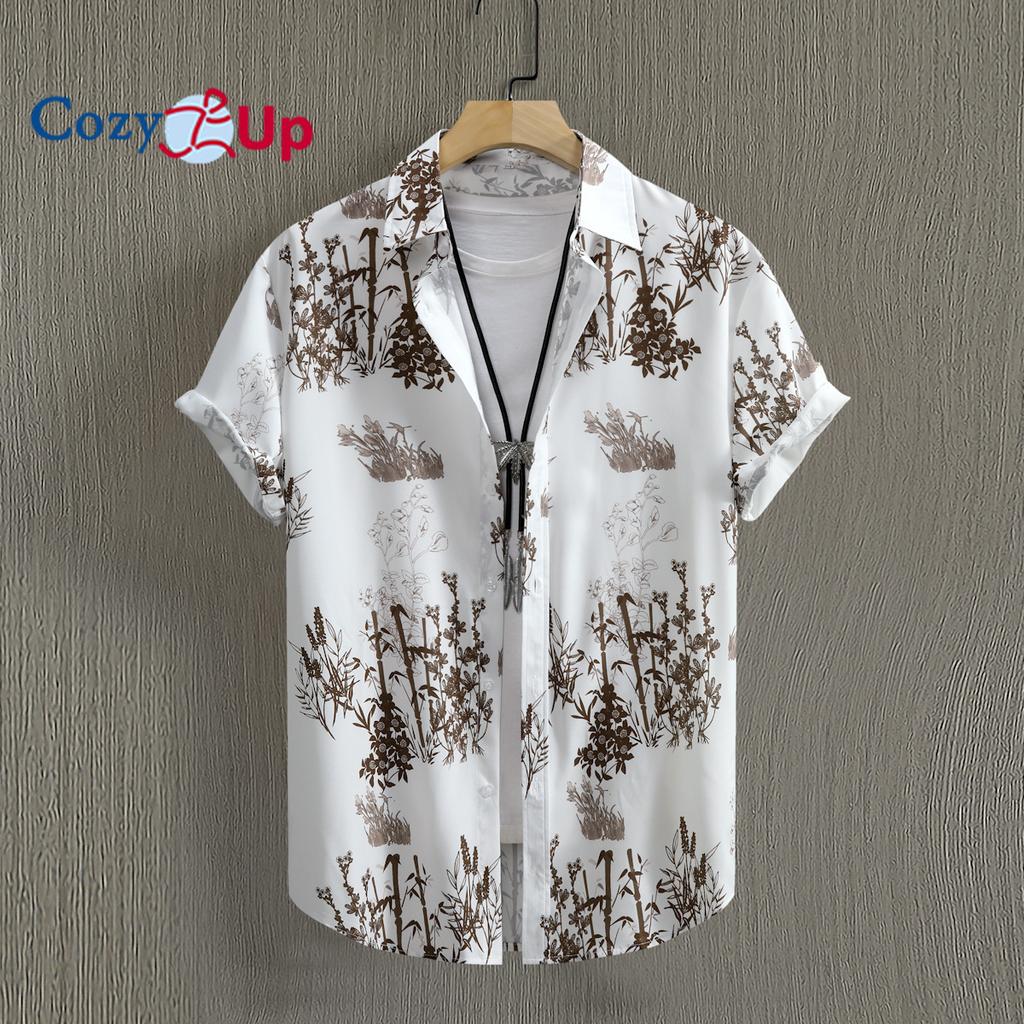 Cămașă hawaiană cu model de bambus, cămașă cu mânecă scurtă pentru bărbați, ocazional, cu imprimeu, pentru vacanță pe plajă de vară