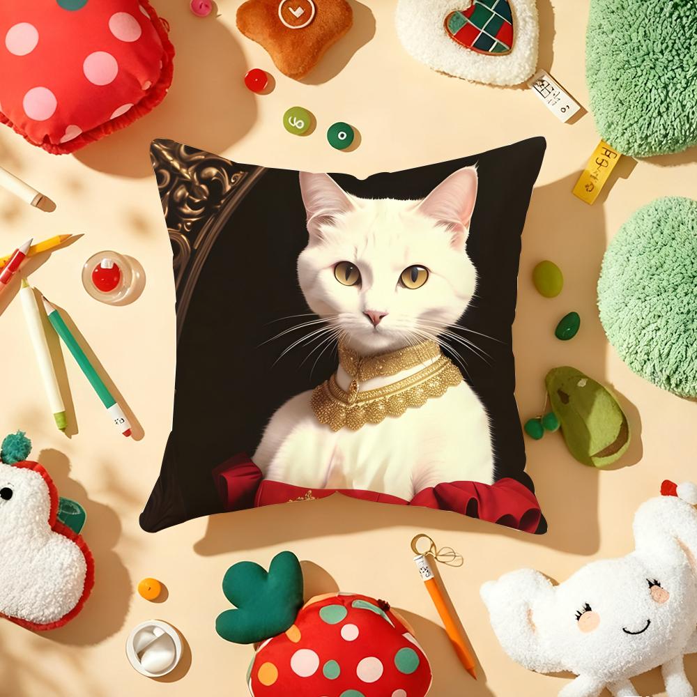 Renaissance Royal cat Cushion Cover Plush Fabric Soft DoubleSided Printed Sofa Warm Winter Home Gift Pillow Cover