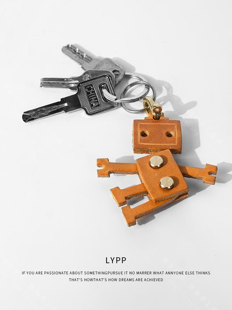 Handmade Genuine Leather Robot Keychain -Unique Top-Grain Leather Pendant Charm for Keys, Bag, Backpack Decor