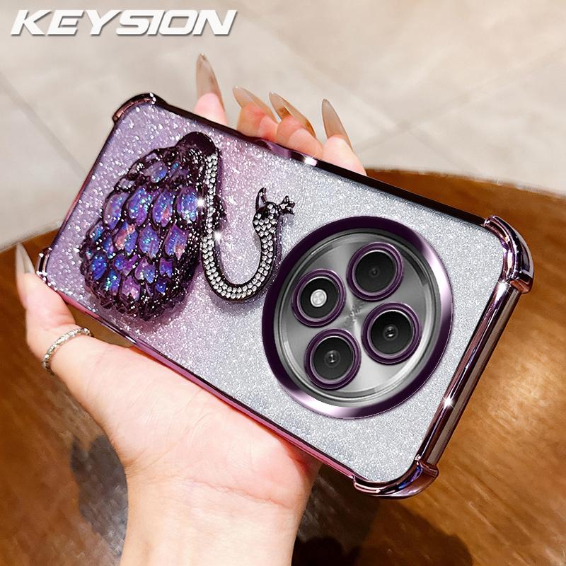 

KEYSION Протиударний чохол з покриттям для телефону OPPO Reno12 F 5G Прозорий ТПУ Блискучий Інкрустований Лебідь Підставка Задня кришка для OPPO Reno12F 4G for OPPO Reno12 F 5G фіолетовий