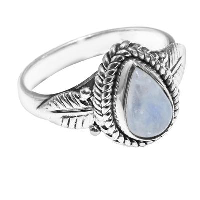 Natural Rainbow Moonstone 925 Sterling Silver Teardrop Shape Gemstone Ring For Women & Girls