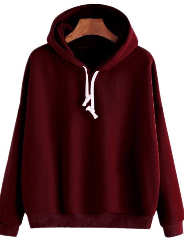 2023 Autumn/Winter European and American Solid Color Plus Velvet Long Sleeve Women's Hoodie