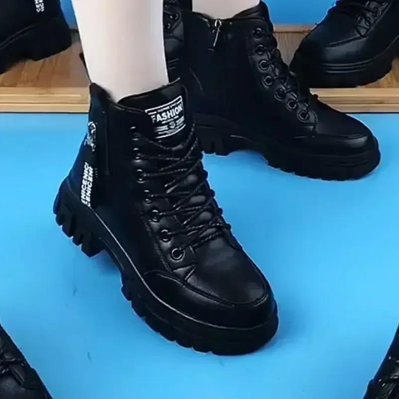 Fashion Fashion Casual Shoes Women New 2025 Winter Warm Plus Velvet All-Match Black Ankle Boots Thick-Soled Cotton Sneakers Zapatillas