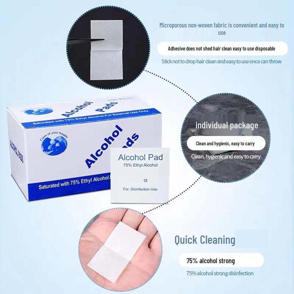 75% Alcohol Disposable Wipes - 100 Large Cotton Pads for Mobile Phones, Travel, Ear Piercings, and Individual Disinfection