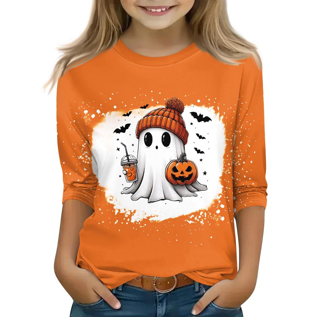 Print topper for ungdom jenter 5-16 år rund hals 3/4 ermer T-skjorter Trendy topper antrekk T-skjorter