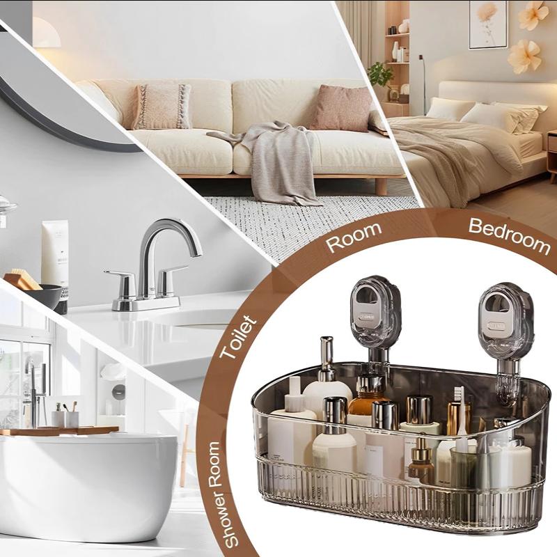 Raft de depozitare cu ventuză Fără găurire Transparent Auriu Baie Scurgere Raft Organizator Montat pe perete