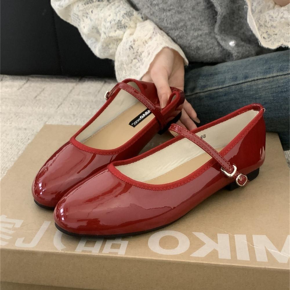 Fashion Spring New Round Toe Women Mary Jane Flats Shoes Shallow Ladies Casual Ballet Shoes Soft Sole Eelgant Leather Shoes