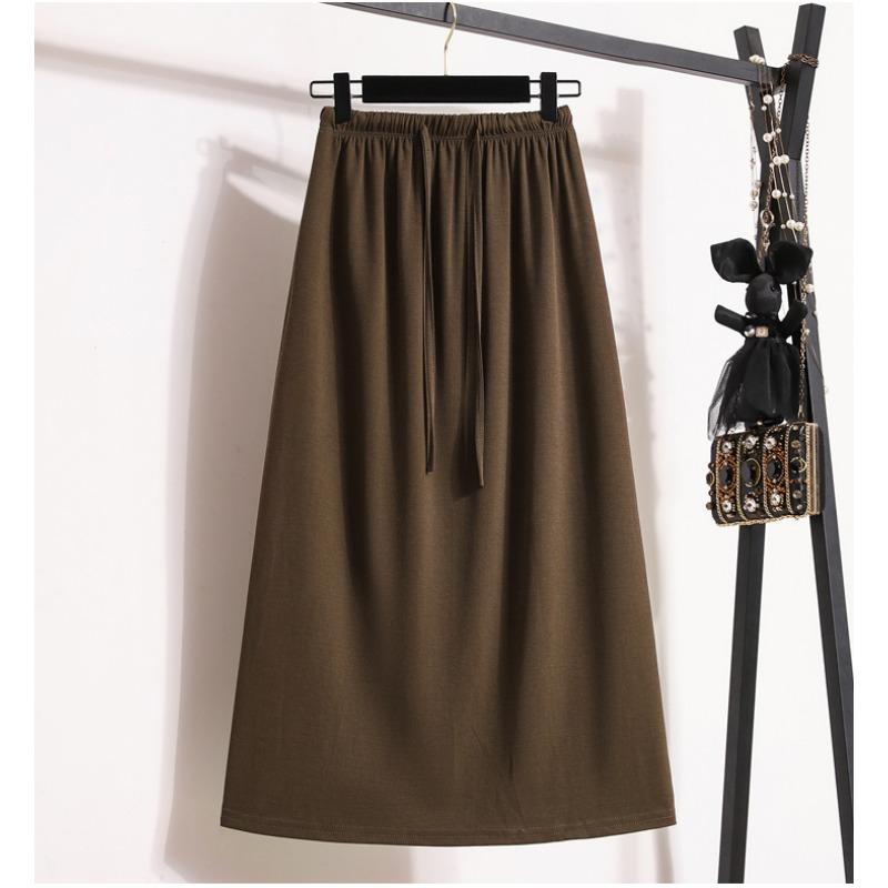 

DIMANAF 2024 новые летние женские юбки больших размеров с эластичной резинкой на талии, свободные модные женские базовые элегантные длинные юбки больших размеров 2XL коричневый