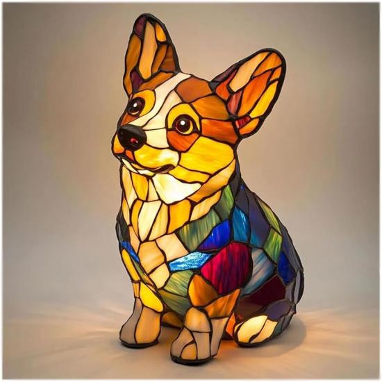 Corgi Lamp and Pug Lamp, French Bulldog Dachshund Stained Dog Series Art Night Light, LED Cute Pet Dog Table, Vintage Animal Night Light Home Decor