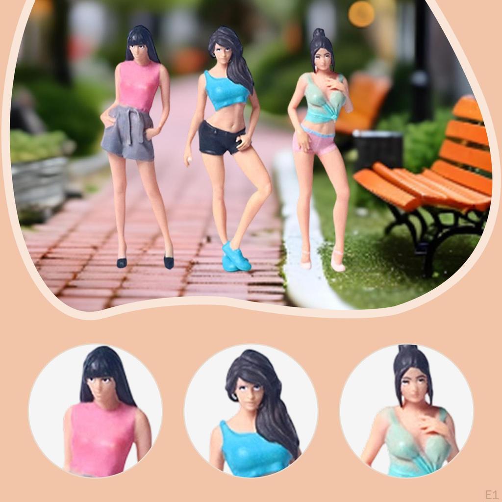 3 Pieces 1/64 Miniature Girl Figures 1:64 Scale Diorama Collectibles Mini for Photography Props