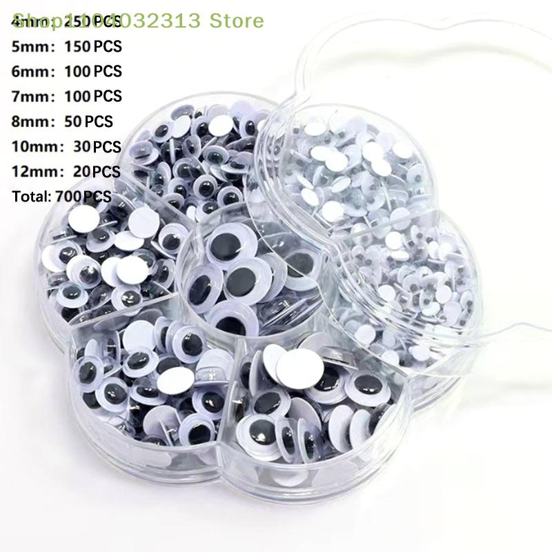 petite700PCS Mixed 4/5/6/7/8/10/12mm Dolls Googly Wiggly Eyes DIY Scrapbook Self-adhesive Moving Eyes For Toys Accessories