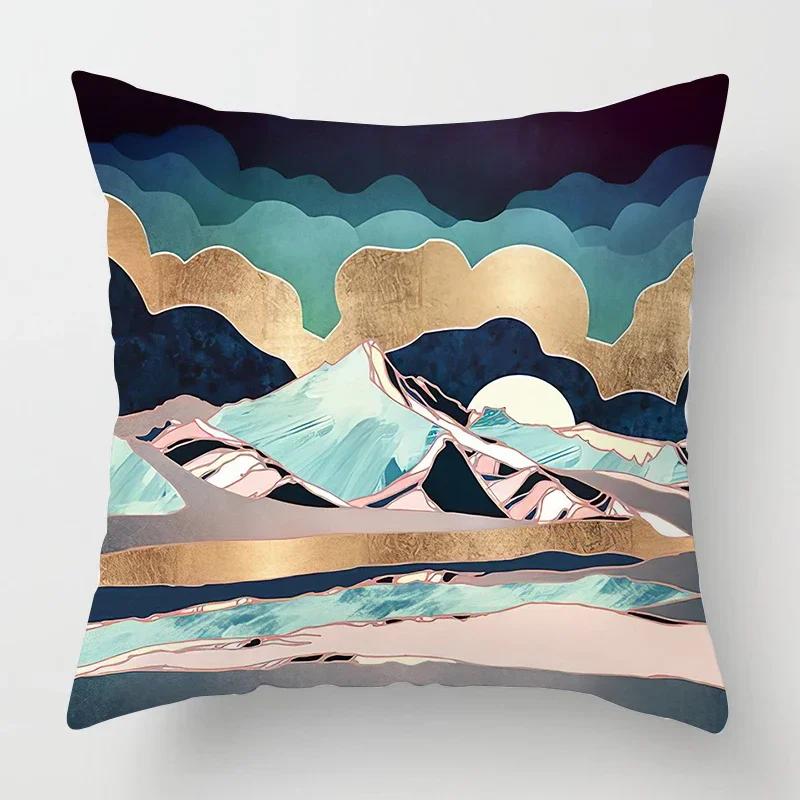 Nordic Mountains Moon Sunrise Metal Painting Pillowcase Sofa Decoration Cushion Cover 40*40 Home Decoration Cushion Cover 60*60
