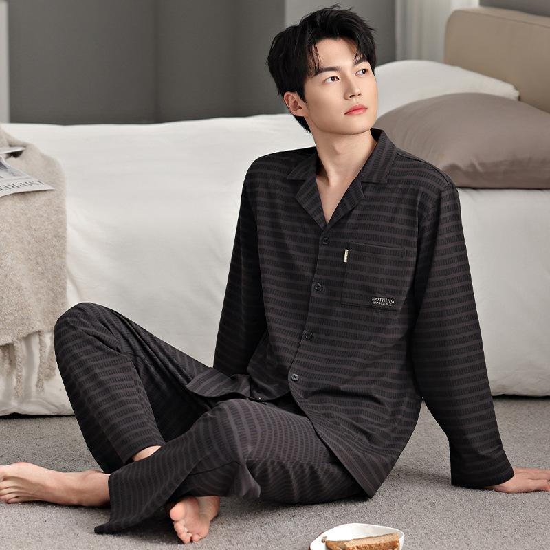 Pajamas Men'S Spring And Autumn Autumn Cotton Long Sleeve High-End Loungewear Men'S Casual Suit