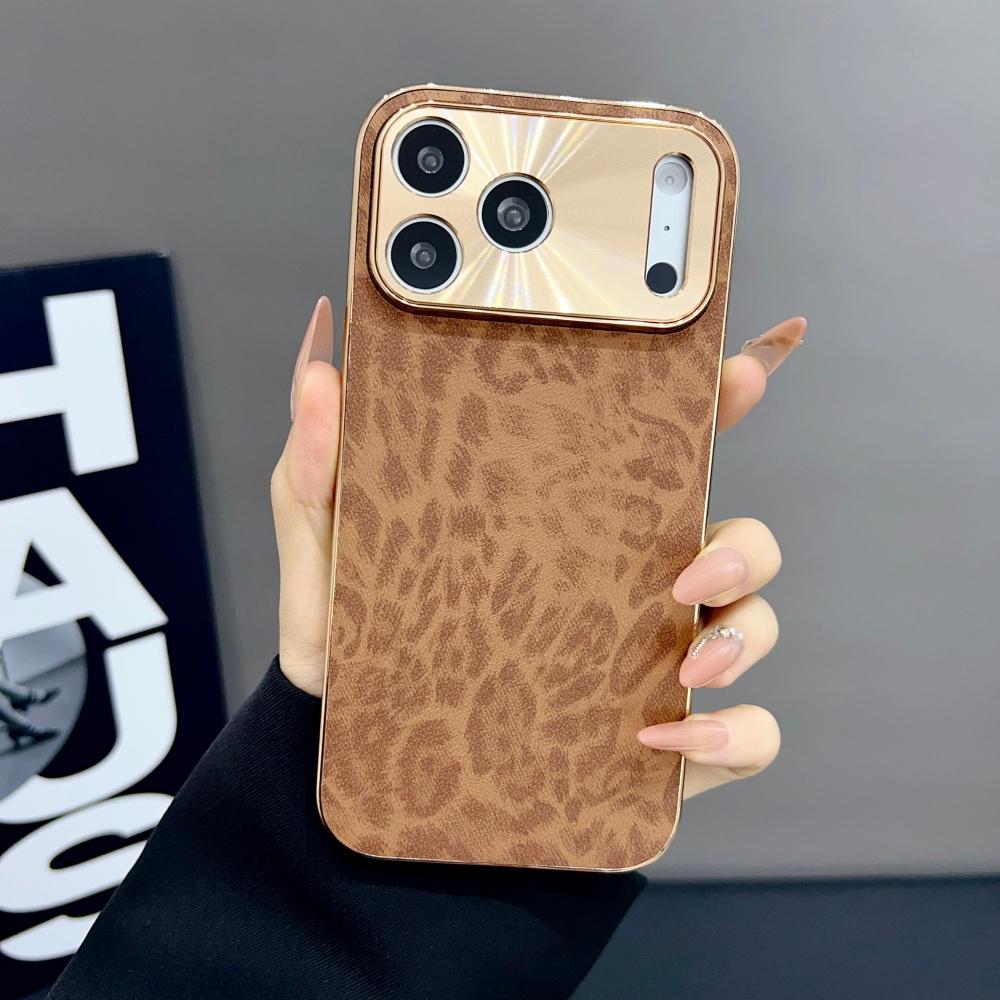 Matte PU Leopard Print Phone Case For iPhone 17 Air 16 15 14 Plus 13 12 11 Pro Max Full Plating Soft Bumper NonSlip Cover