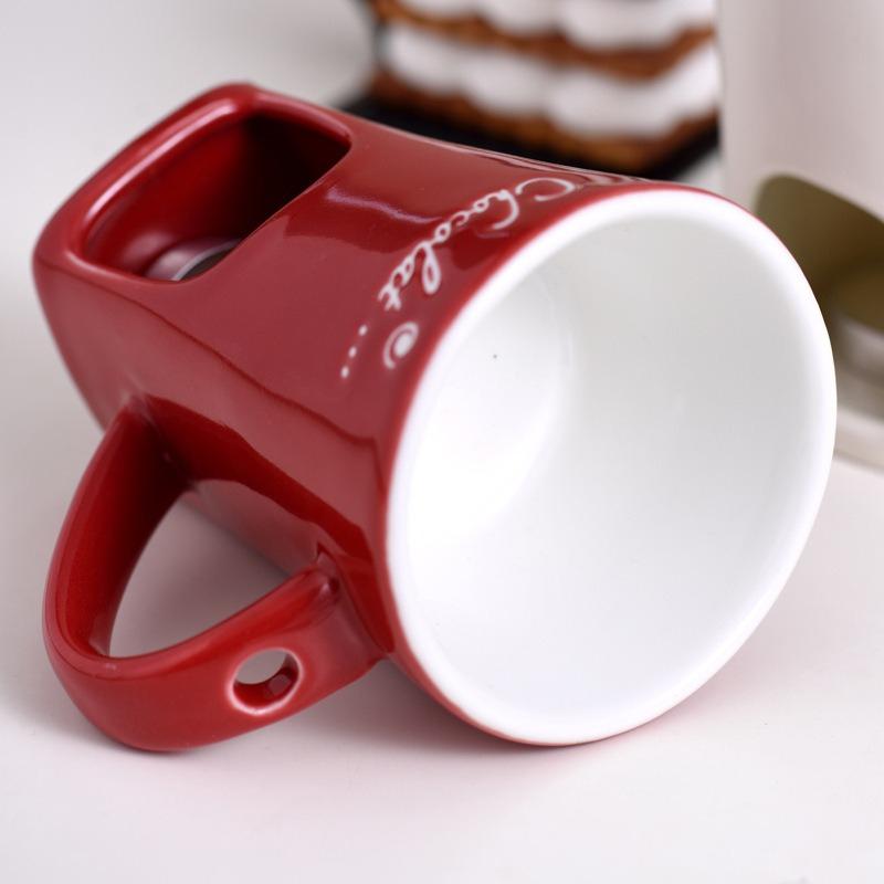 Universelle doppellagige hitzebeständige Keramiktasse Mini Schokoladenkäse Eis Fonduebereiter-Set Kaffeetasse Kleiner Wärmer 1 Stück